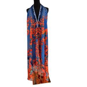 COF Colors of Fashion Floral Halter Maxi Dress Open Back High Low Hem One Size